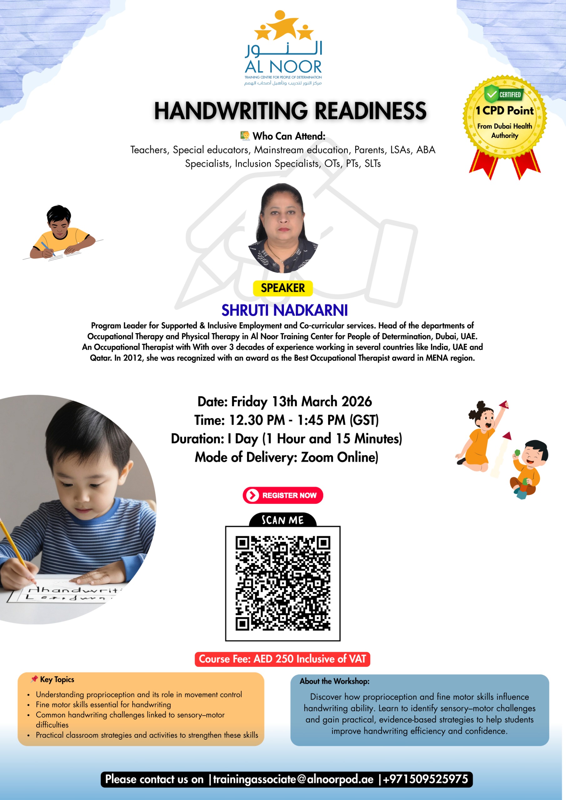 You asked for it…. And we listened✍️ Our Handwriting Training is finally Scheduled!!! Want to improve clarity, speed, and confidence in your handwriting? Join our upcoming Handwriting Training designed for practical, everyday improvement. Please share with your professional network, colleagues and friends. 📌 Limited seats available so please secure yours now! 🔗 Register here: Registration Link https://forms.office.com/r/8pmxaWXW2h 💳 Payment link 🔗 https://alnoorpod.ae/gift-today/ Don’t forget to send us a screenshot of your payment to confirm your spot. For more info, contact us: Email: trainingassociate@alnoorpod.ae WhatsApp: +971509525975 Don’t miss out! #HandwritingTraining #SkillDevelopment #RegisterNow #LearningMadeEasy